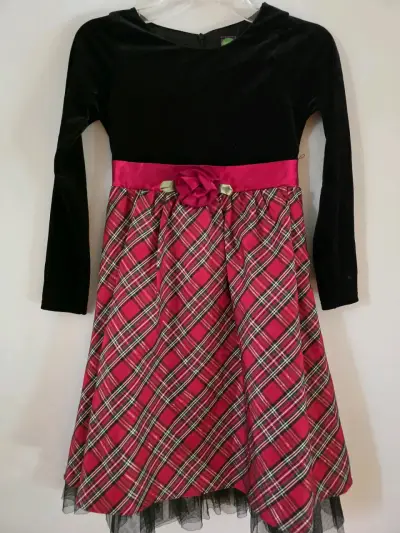 Vestido de niña con diseño escocés y lazo - miniatura 2