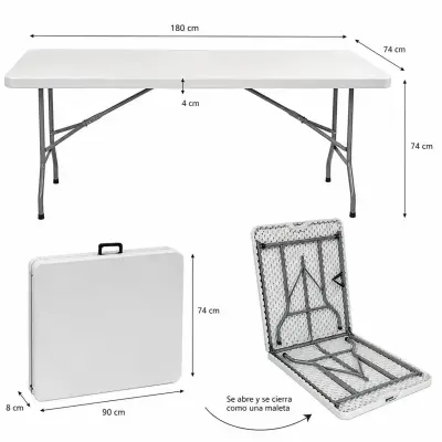 Mesa plegable portátil 180 cm blanca - miniatura 1