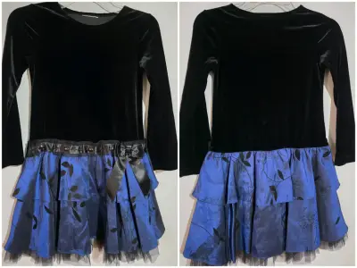 Vestido de niña negro y azul con volantes - miniatura 1