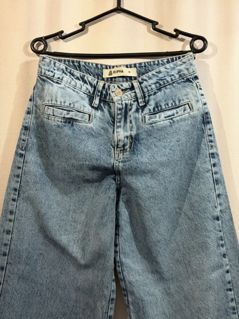 Jeans anchos de mezclilla con detalle blanco Rupha - 2
