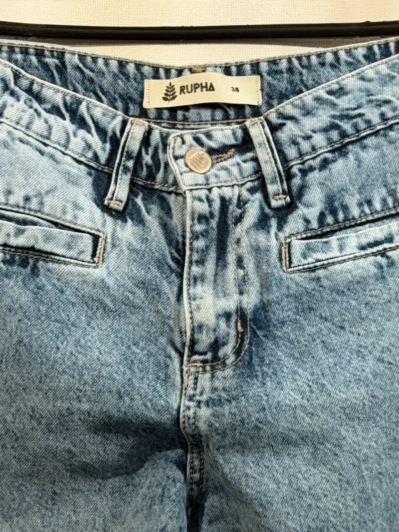 Jeans anchos de mezclilla con detalle blanco Rupha - 3