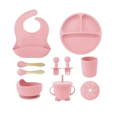 Set de alimentación para bebé de silicona rosa - miniatura 1