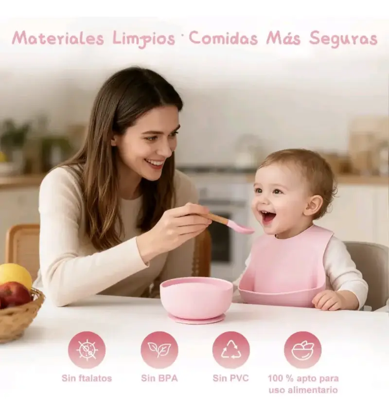 Set de alimentación para bebé de silicona rosa - 2