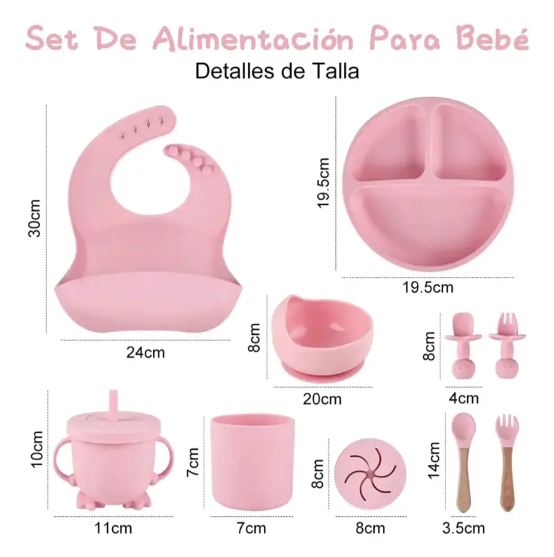 Set de alimentación para bebé de silicona rosa - 3