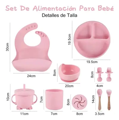 Set de alimentación para bebé de silicona rosa - miniatura 3