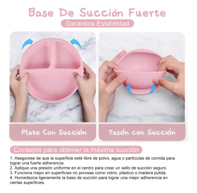 Set de alimentación para bebé de silicona rosa - 5