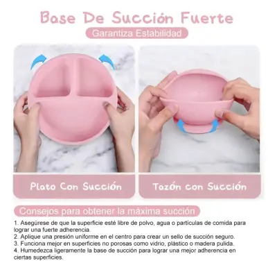 Set de alimentación para bebé de silicona rosa - miniatura 5