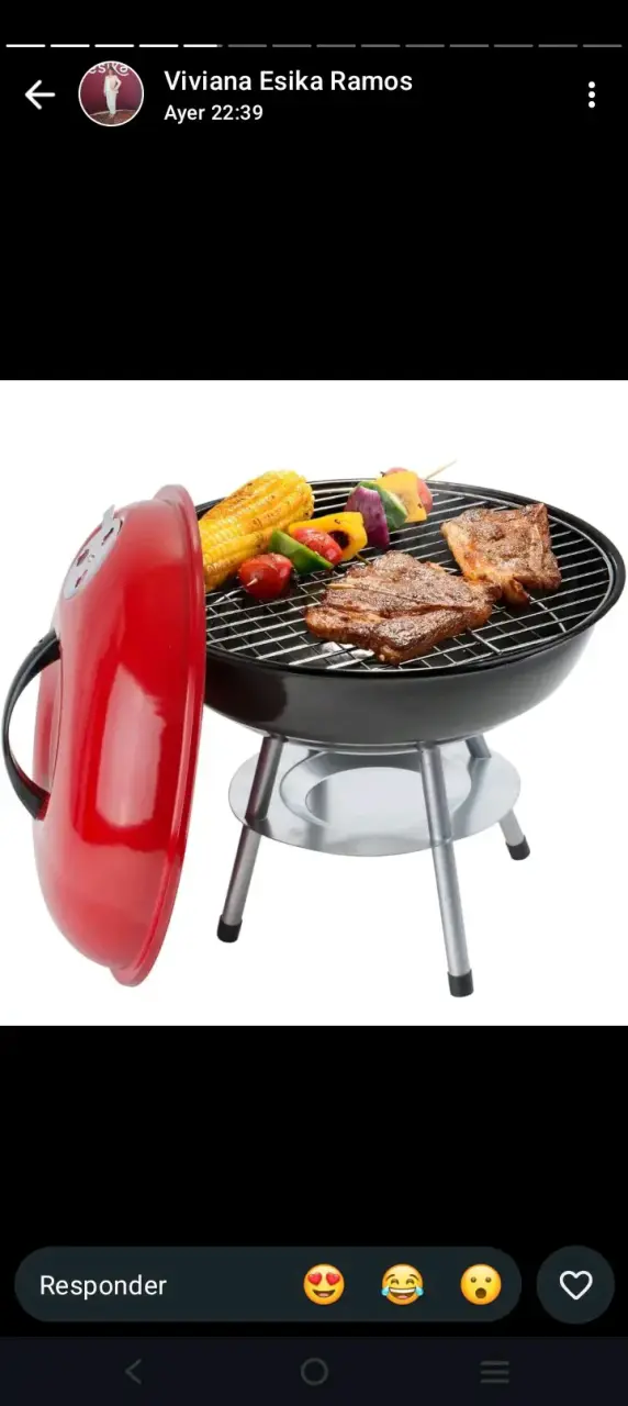 Parrilla portátil redonda con tapa roja - 1