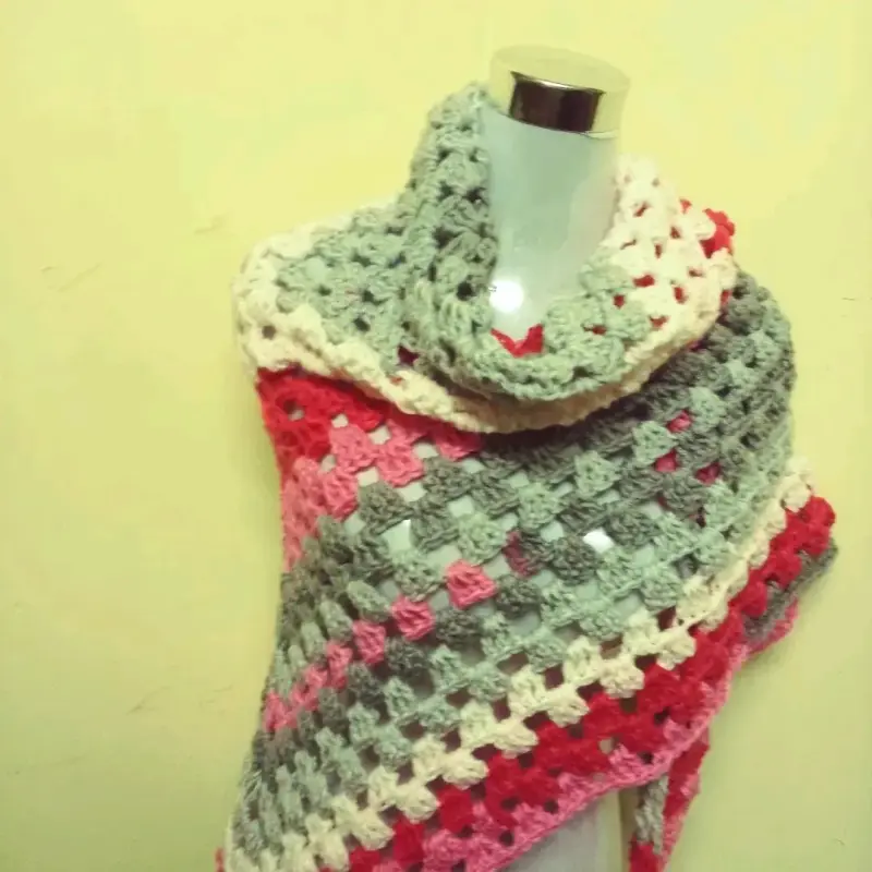 Chal tejido a crochet multicolor para mujer - 1