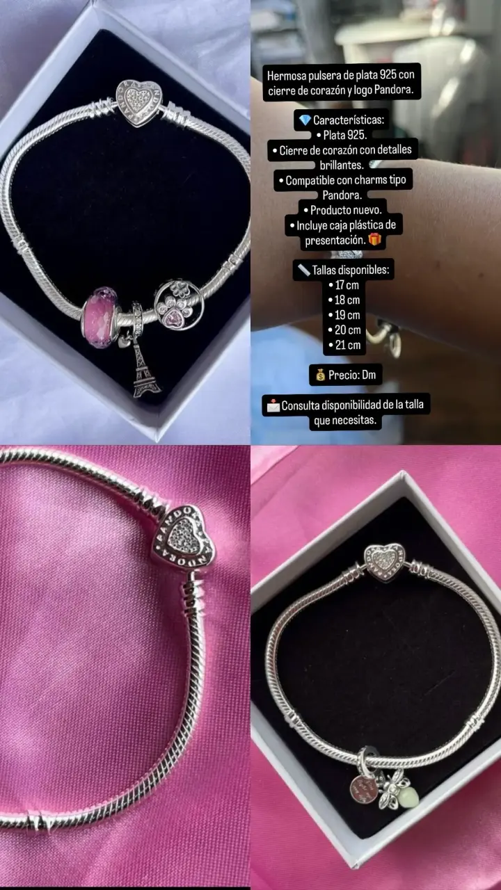 Pulsera de plata 925 con cierre de corazón Pandora - 1