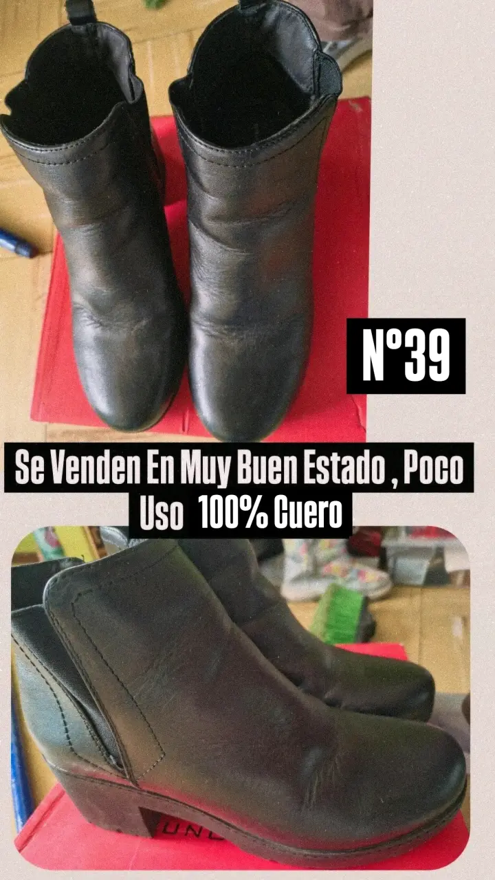 Botines de cuero negro talla 39 en buen estado