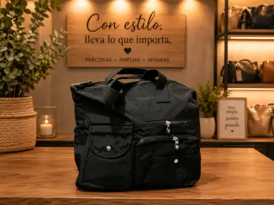 Bolso negro grande con múltiples bolsillos - miniatura 3