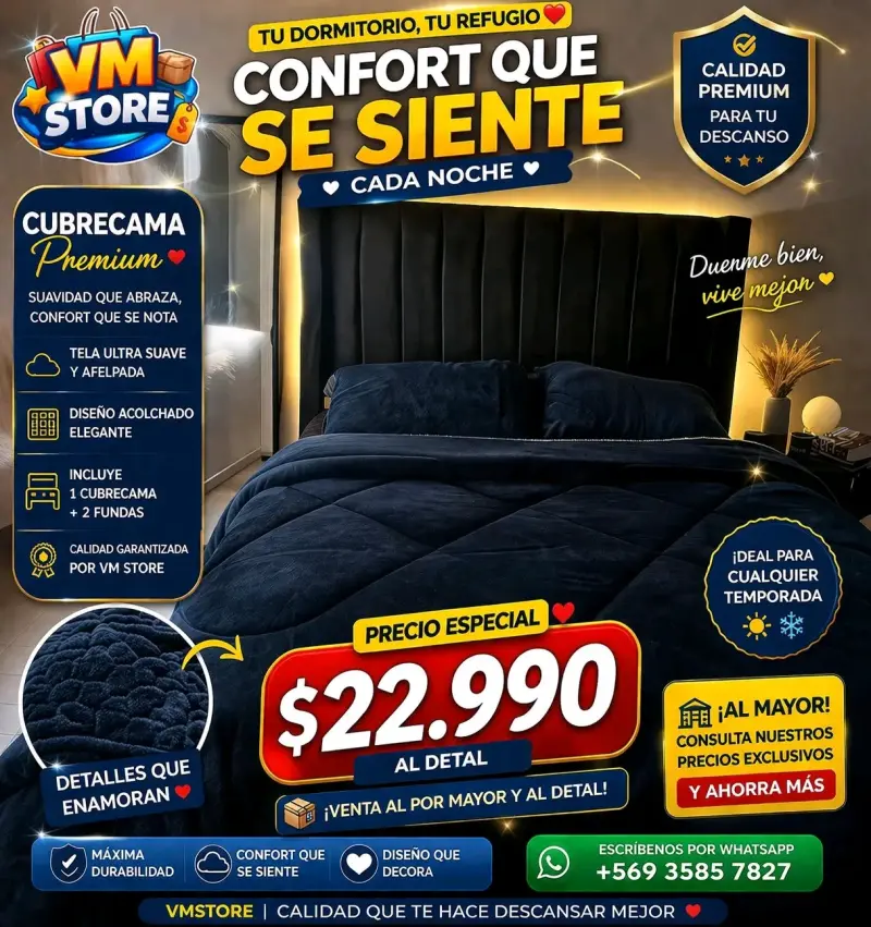 Cubre cama premium azul con 2 fundas