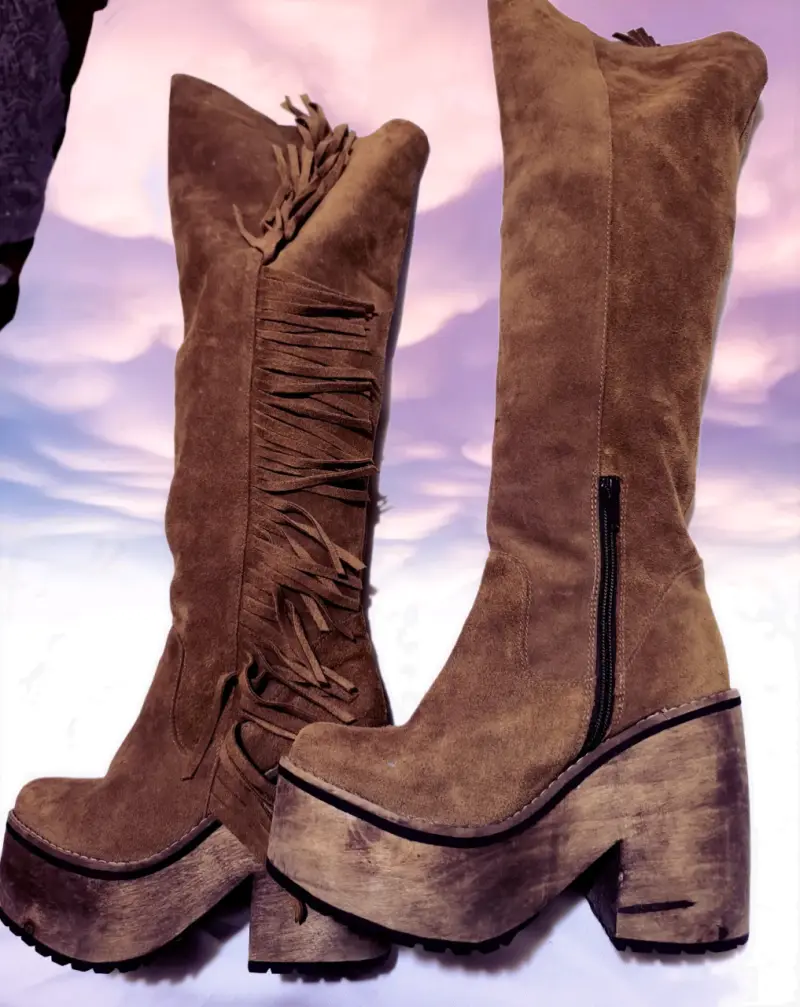Botas de plataforma marrones con flecos - 1