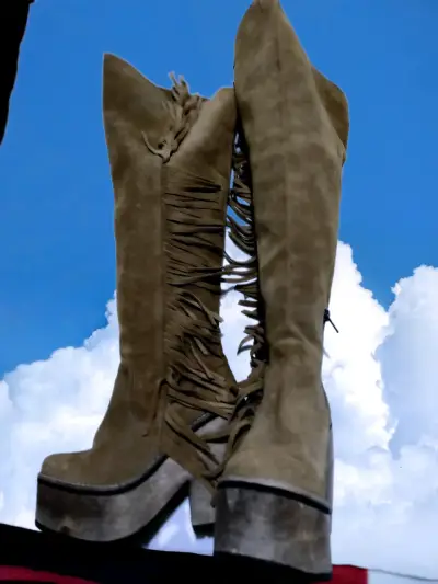 Botas de plataforma marrones con flecos - miniatura 2