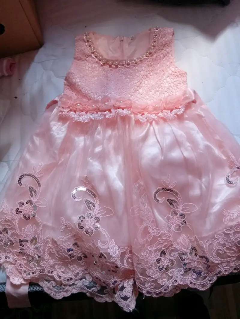 Vestido de fiesta para niña color rosa con encaje - 1