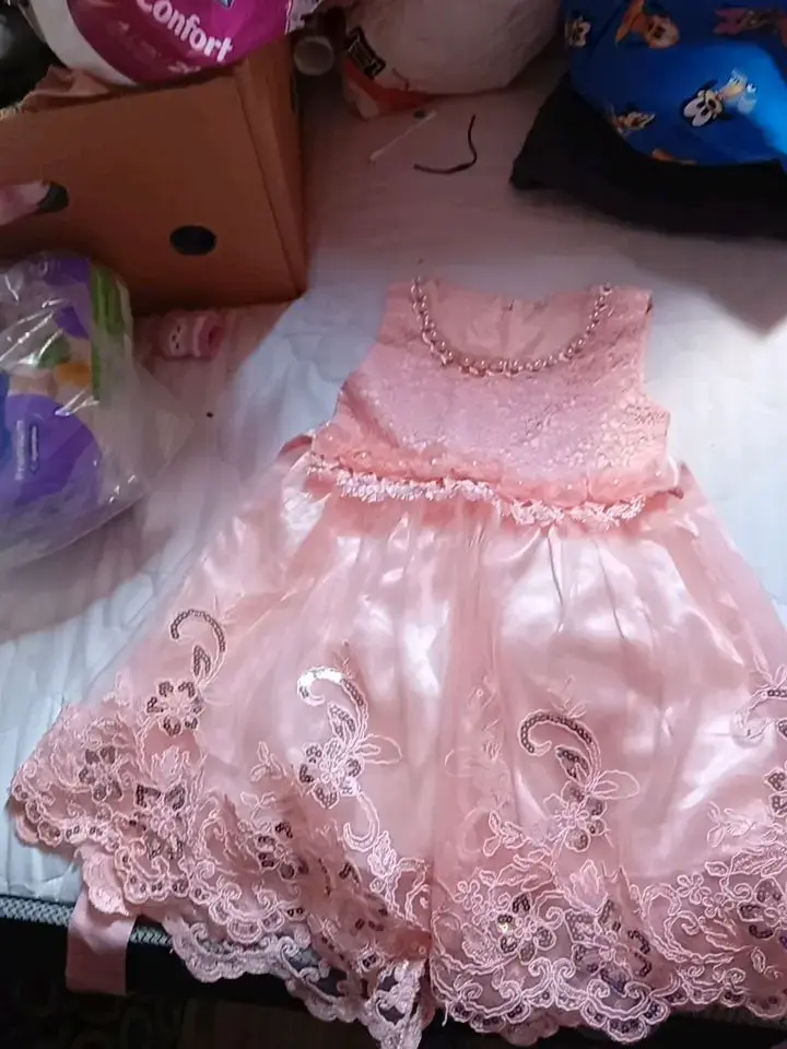 Vestido de fiesta para niña color rosa con encaje - 3