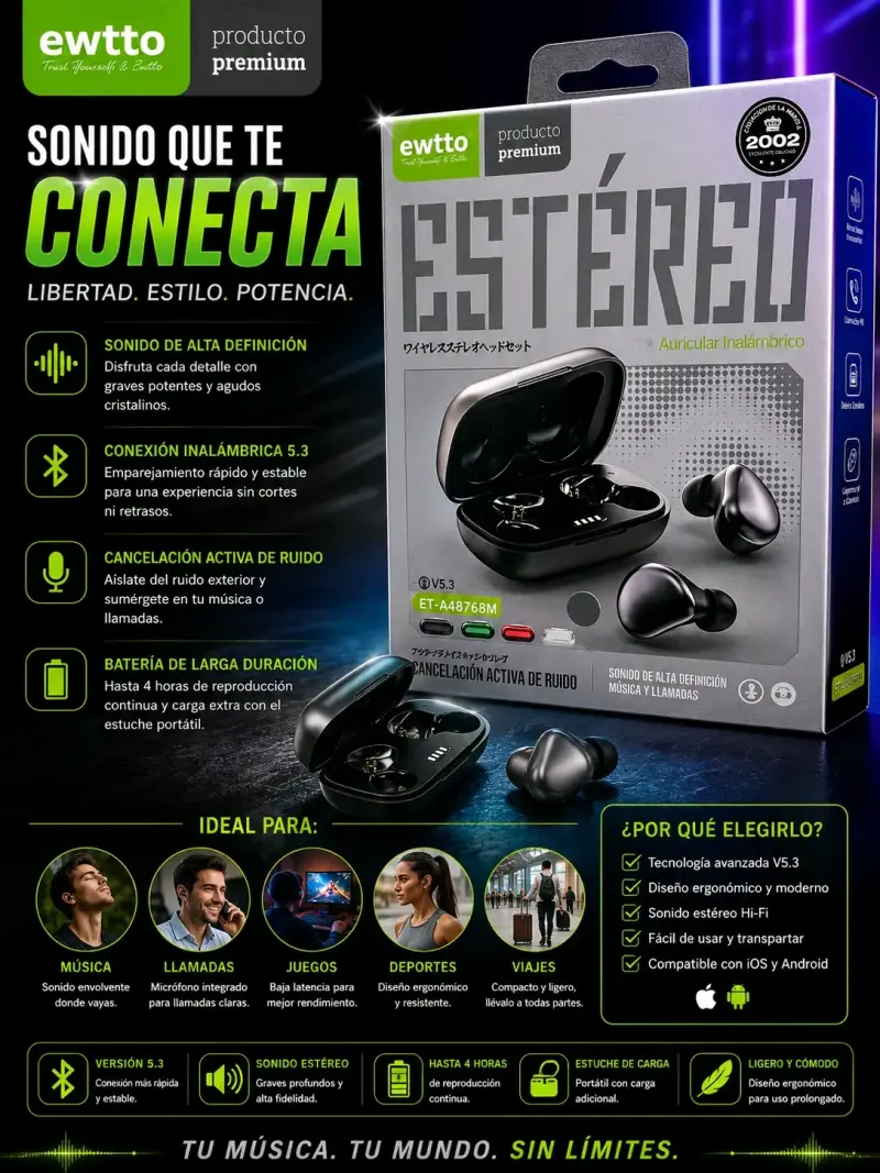 Auriculares Inalámbricos Ewto Cancelación de Ru