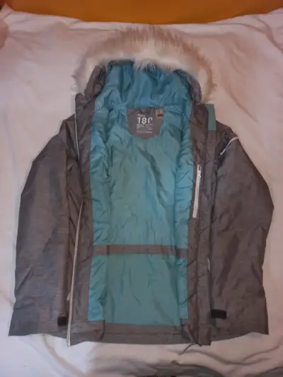 Chaqueta de esquí Wedze gris con capucha de piel - miniatura 2