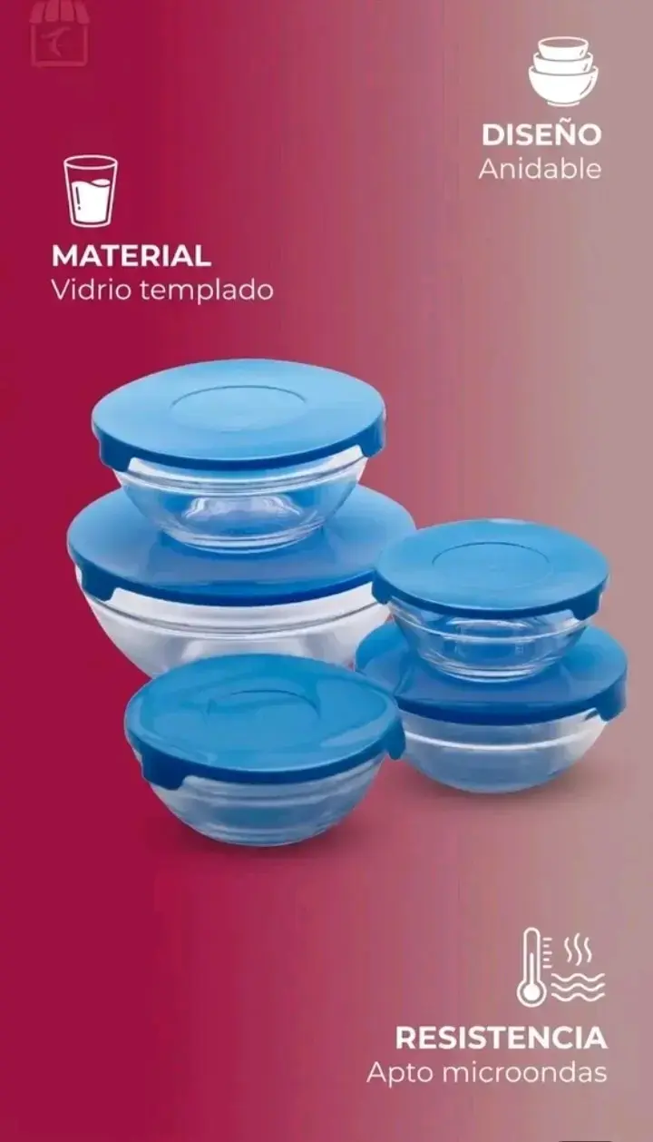 Set de Bowls de Vidrio con Tapa Hermética - 4
