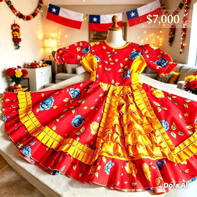 Vestido folclórico infantil rojo con flores - 1