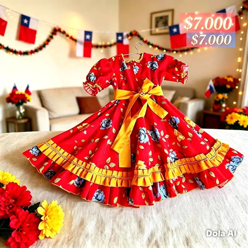 Vestido folclórico infantil rojo con flores - 2