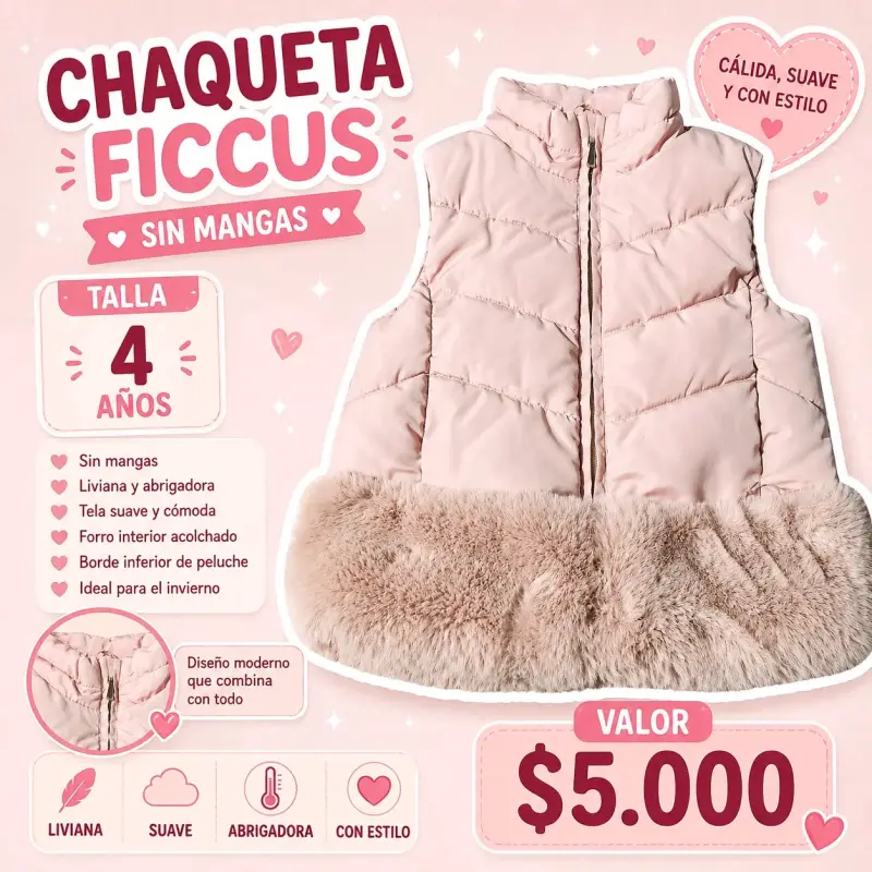 Chaqueta sin mangas Ficcus para niña 4 años