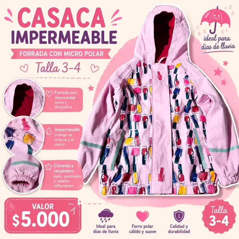 Casaca impermeable infantil talla 3-4