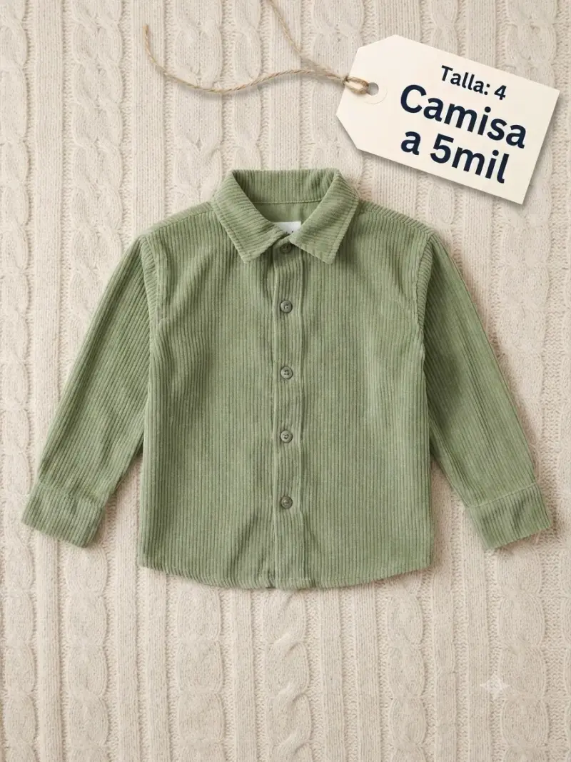 Camisa verde de pana para niño talla 4