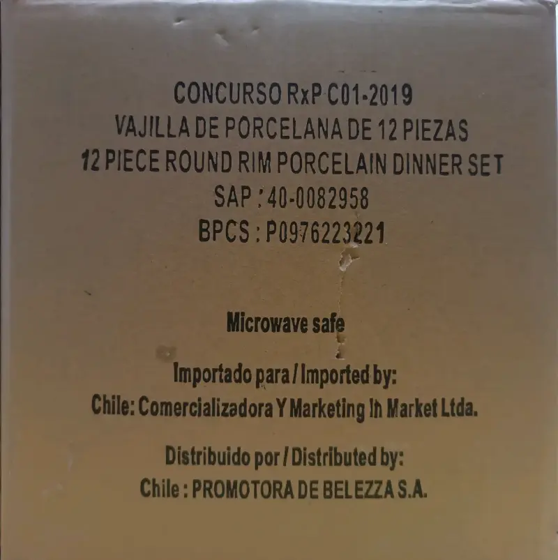 Vajilla de Porcelana de 12 Piezas Apta para Microondas