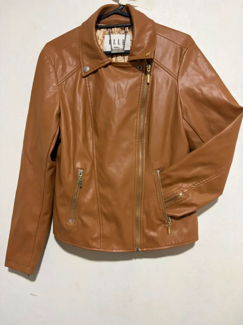 Chaqueta de cuero sintético marrón para mujer - 1