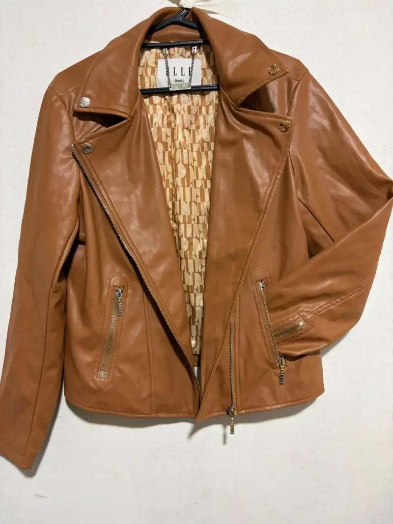Chaqueta de cuero sintético marrón para mujer - 2