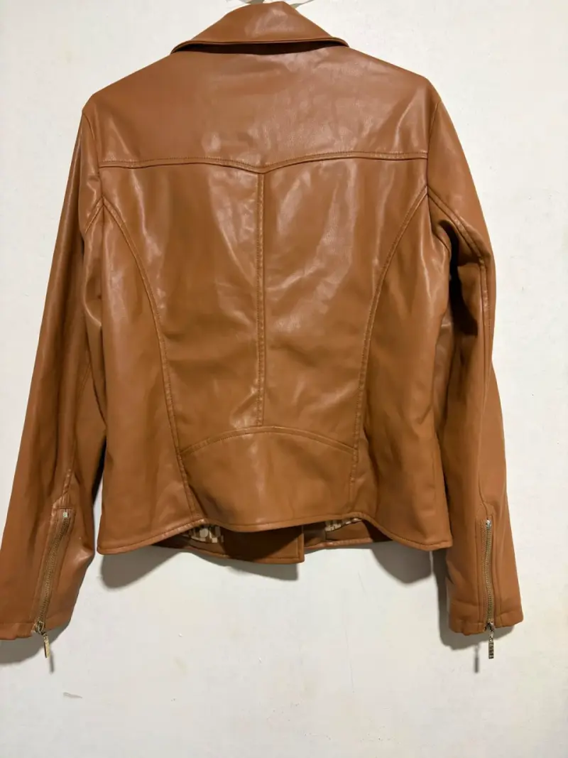 Chaqueta de cuero sintético marrón para mujer - 3