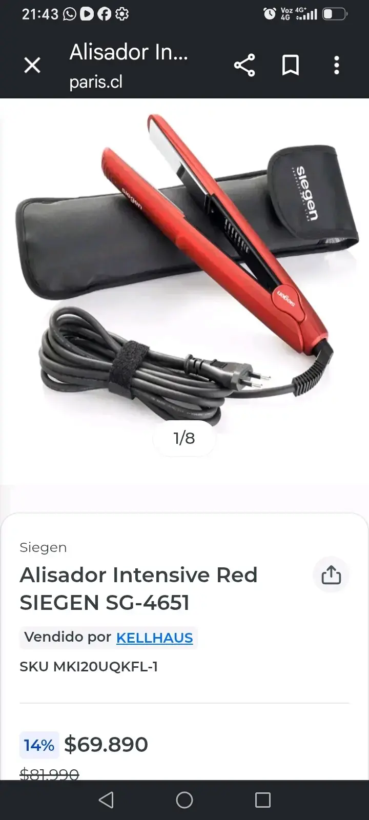 Plancha de Pelo Roja Siegen SG-4651