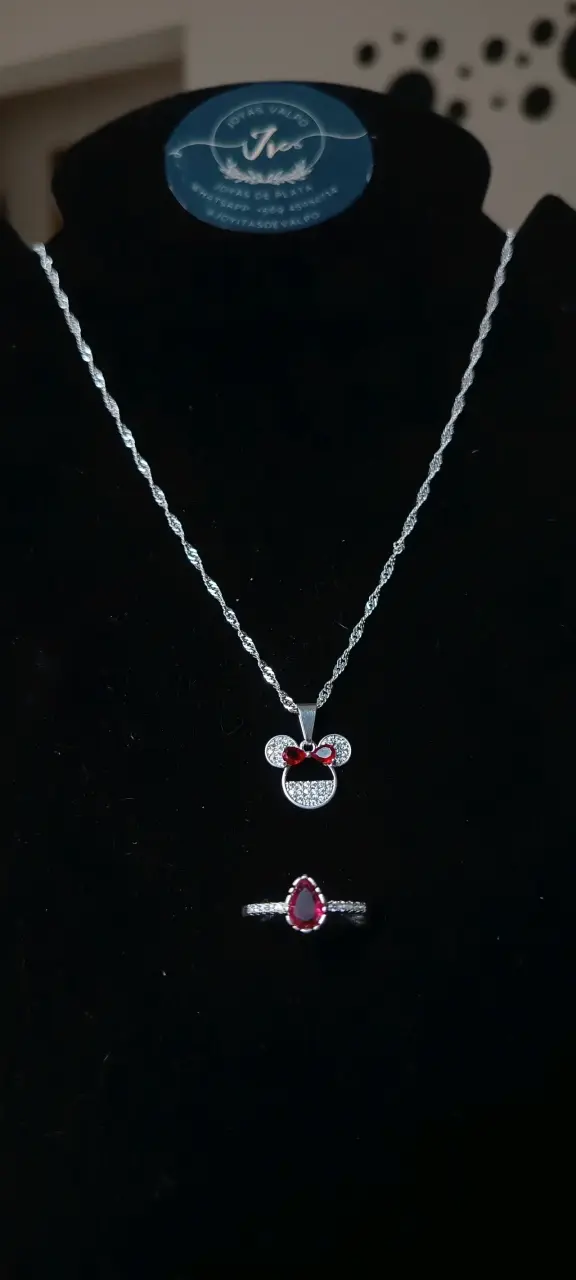 Conjunto de collar y anillo de plata - 1