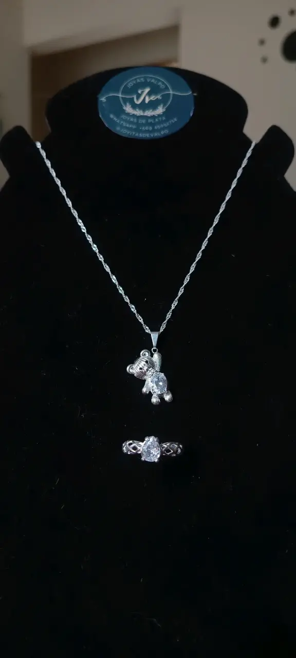 Conjunto de collar y anillo de plata - 3