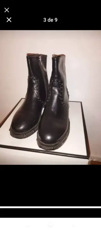 Botas de cuero negro con tachas estilo punk - miniatura 1