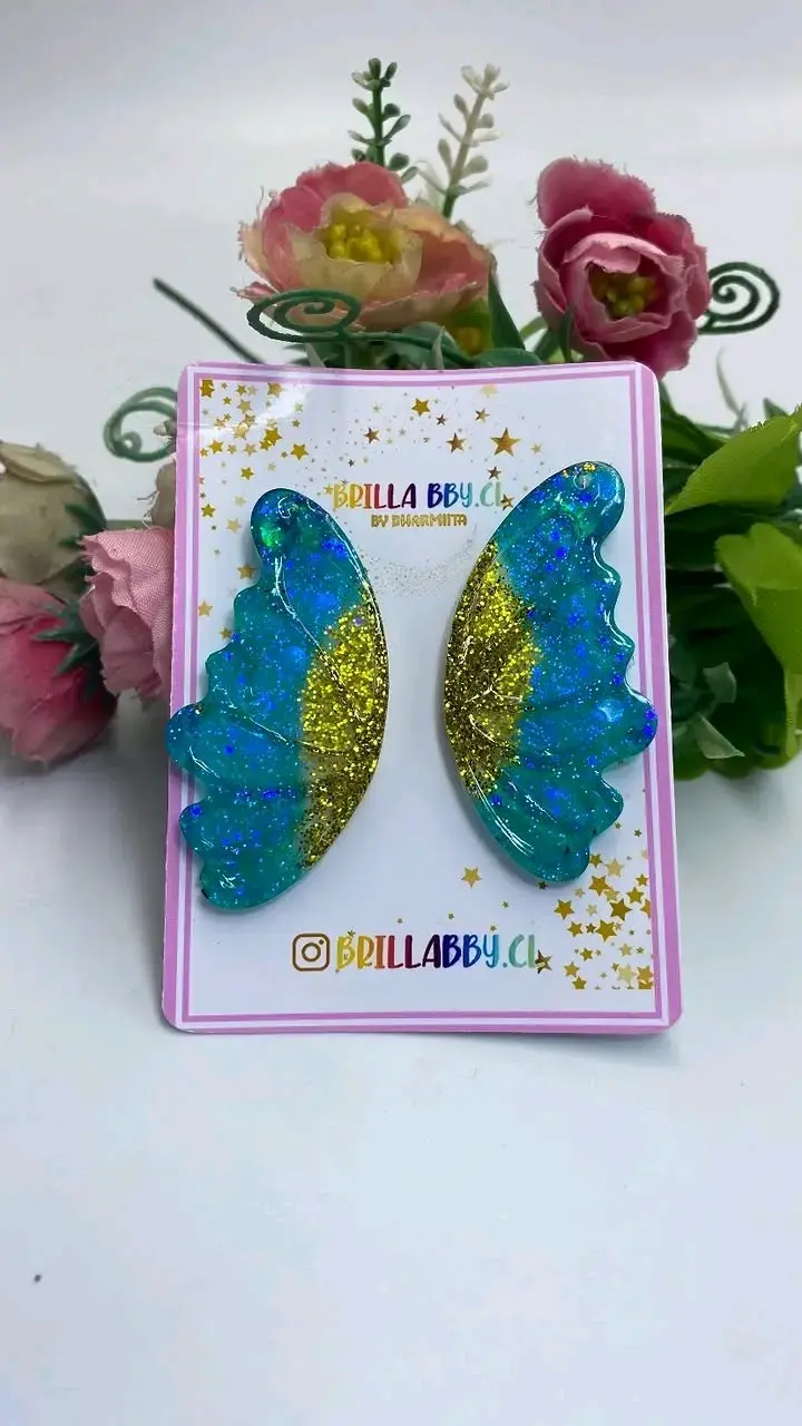 Aros colgantes de resina con diseño brillante - 5