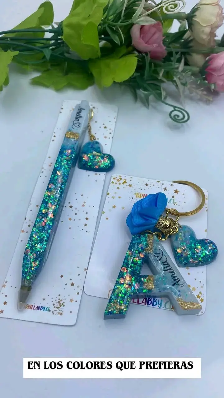 Set de lápiz y llavero personalizados con brillo - 2