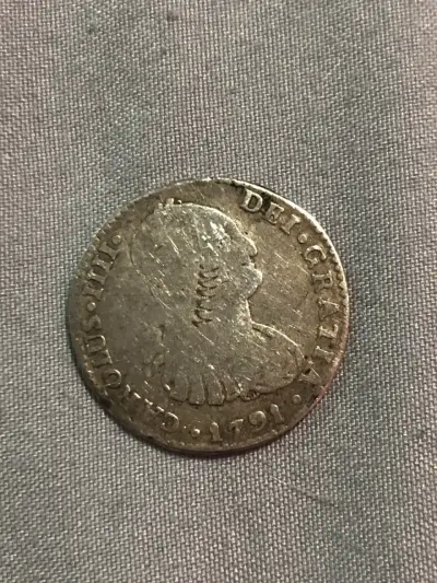Moneda antigua de plata Carlos IV 1791 - miniatura 1
