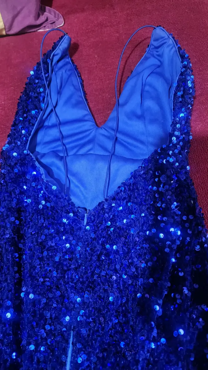 Vestido de fiesta azul con lentejuelas - 4