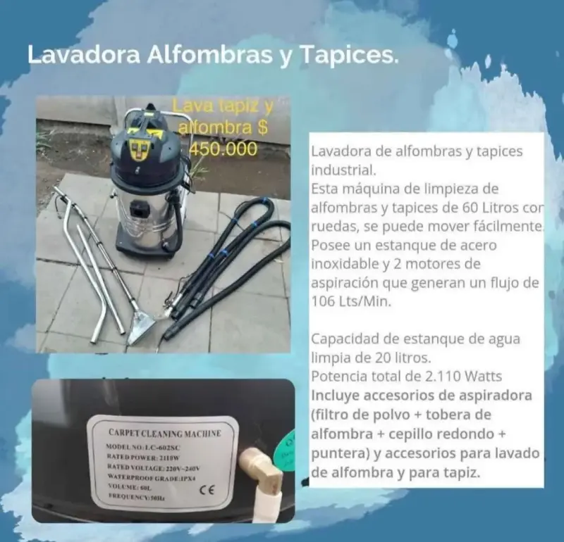 Lavadora de alfombras y tapices industrial 60L