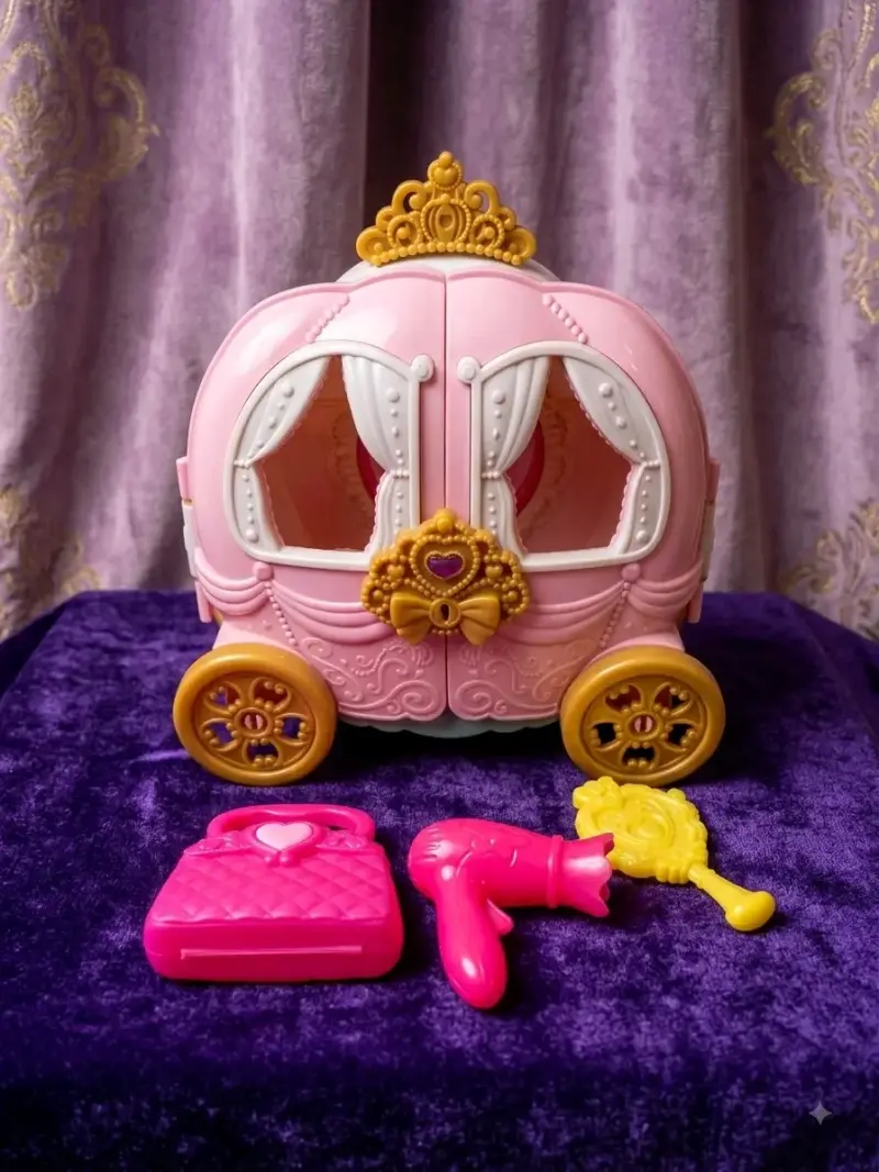 Carroza de juguete rosa con accesorios para niñas - 1