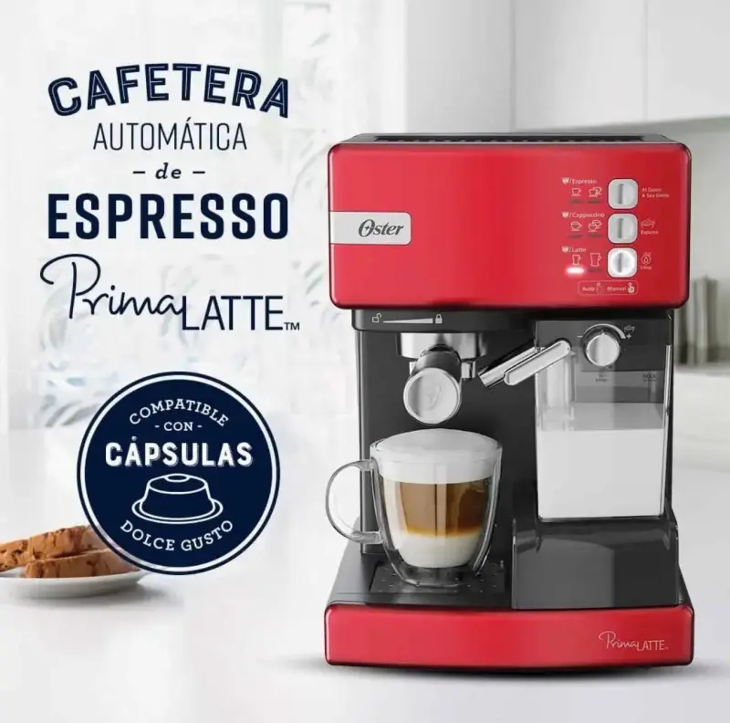 Cafetera Automática Espresso Oster PrimaLatte Roja - 3
