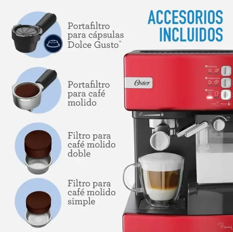 Cafetera Automática Espresso Oster PrimaLatte Roja - 6