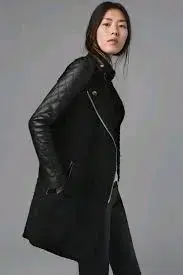Abrigo negro Zara con mangas de cuero L - 1