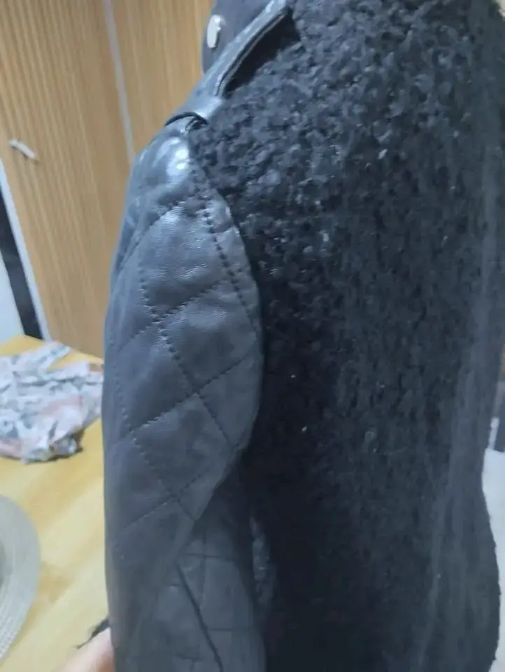 Abrigo negro Zara con mangas de cuero L - 2