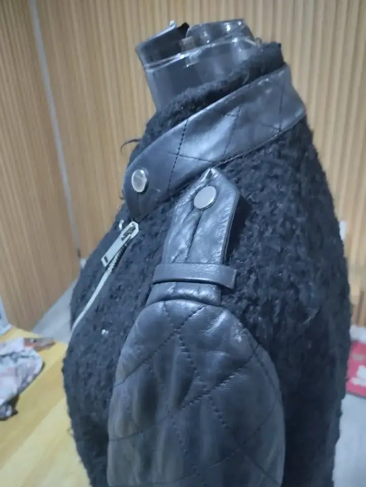Abrigo negro Zara con mangas de cuero L - 4