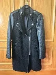 Abrigo negro Zara con mangas de cuero L - 5