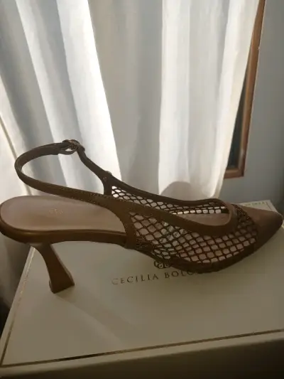 Zapatos de tacón de malla beige Cecilia Bolocco - miniatura 3